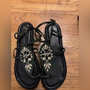Giuseppe Zanotti Green and Gold Crystal Sandals